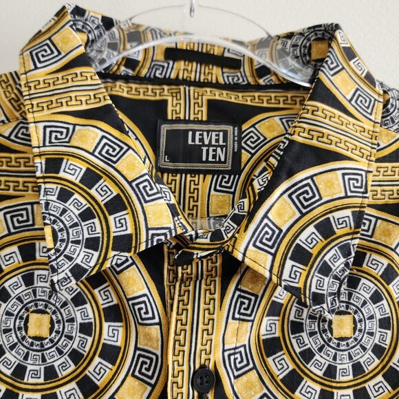 Level Ten Button Up Shirt Mens L Black Yellow Baroque NWT - Picture 3 of 7